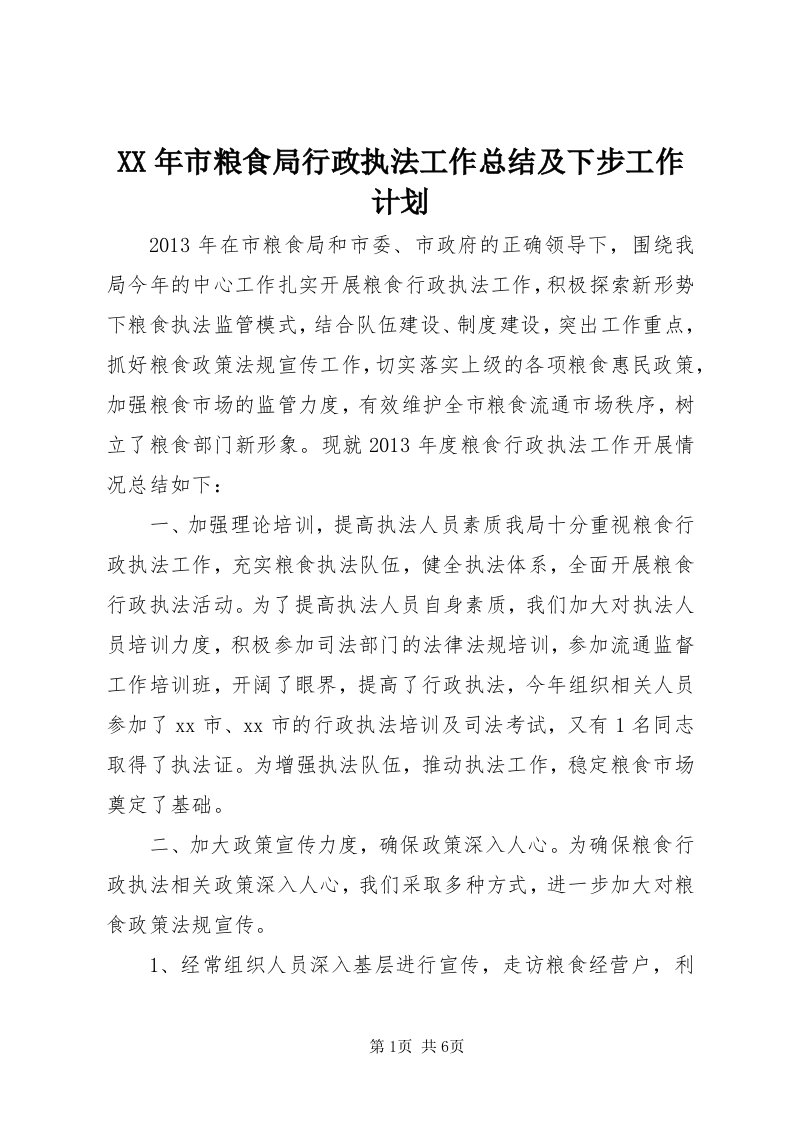 4某年市粮食局行政执法工作总结及下步工作计划