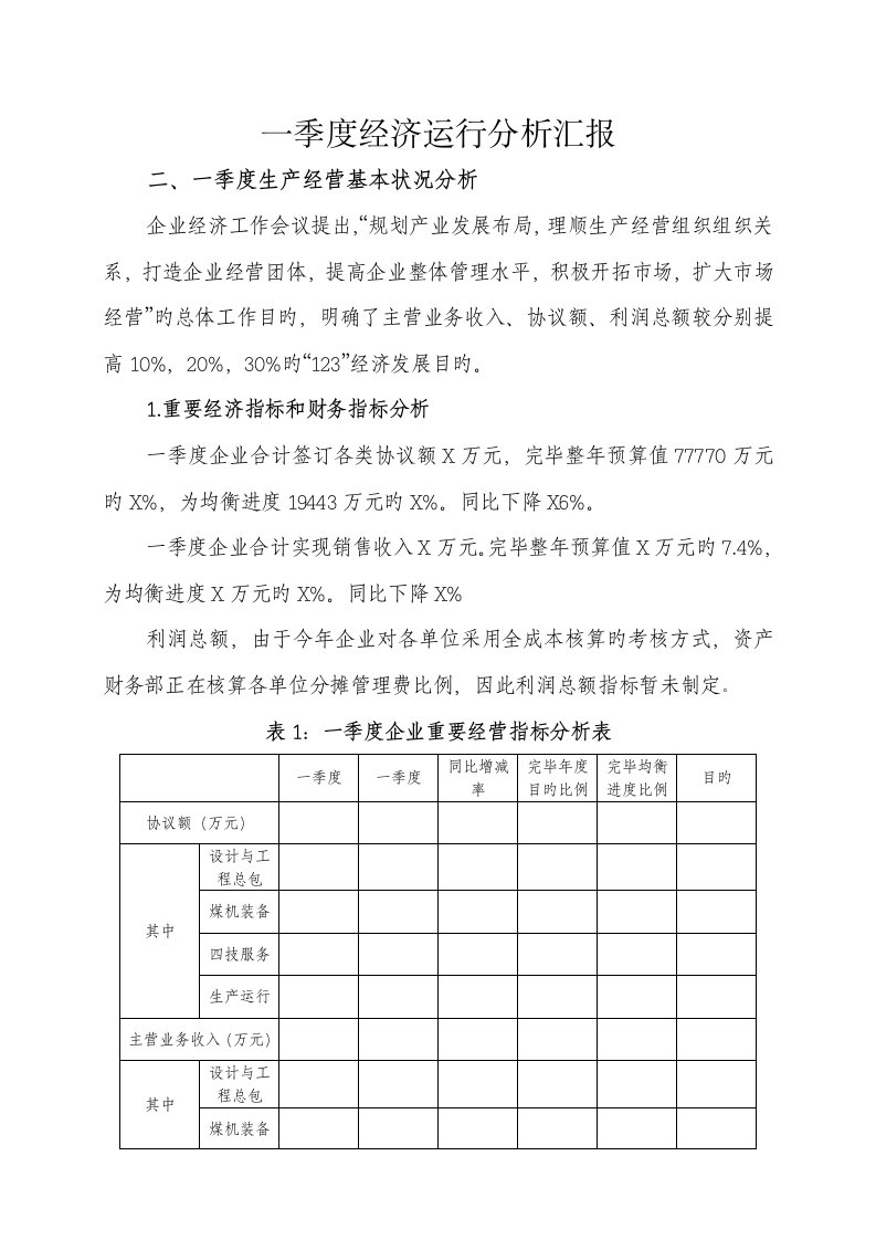 一季度经济运行分析报告改