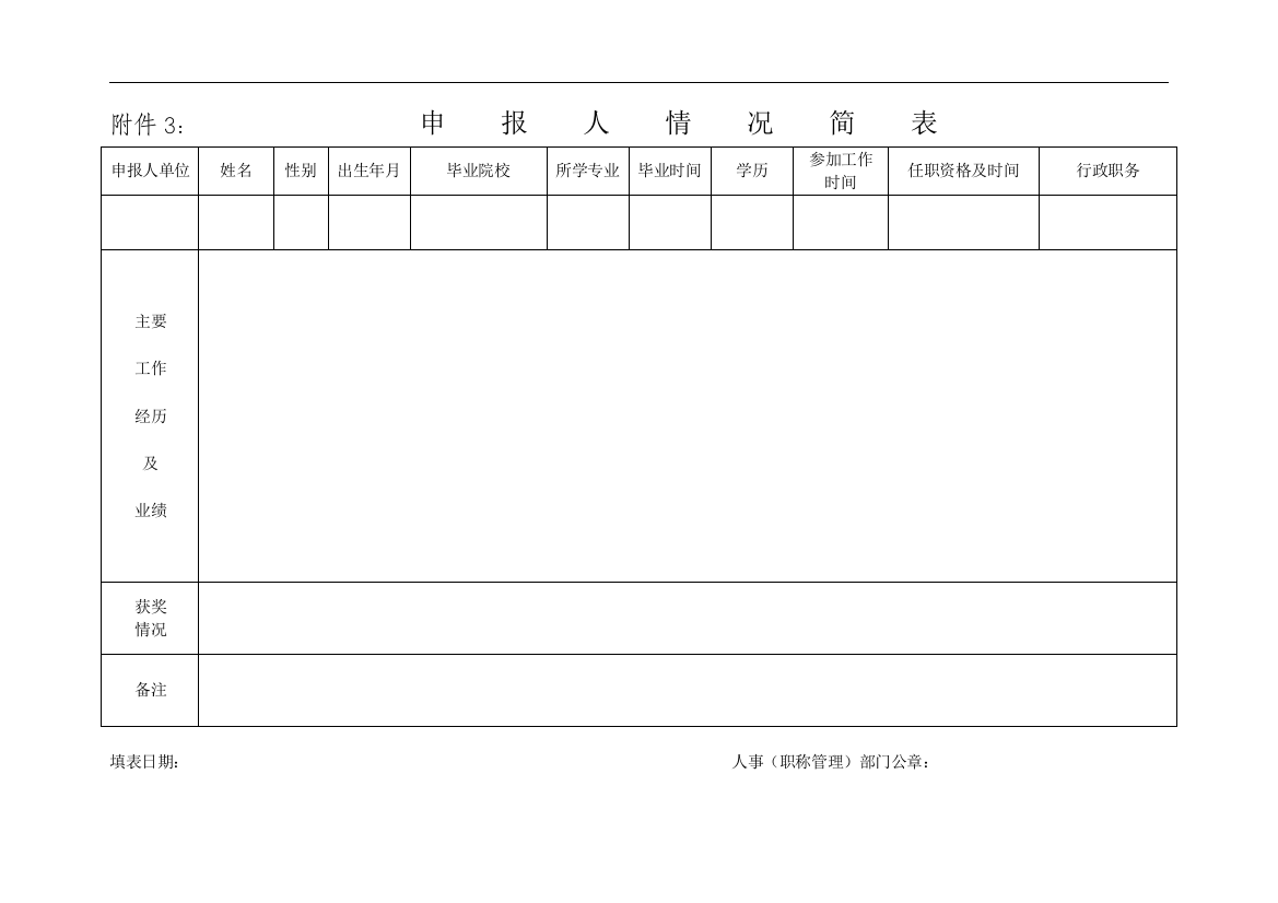 申报人情况简表