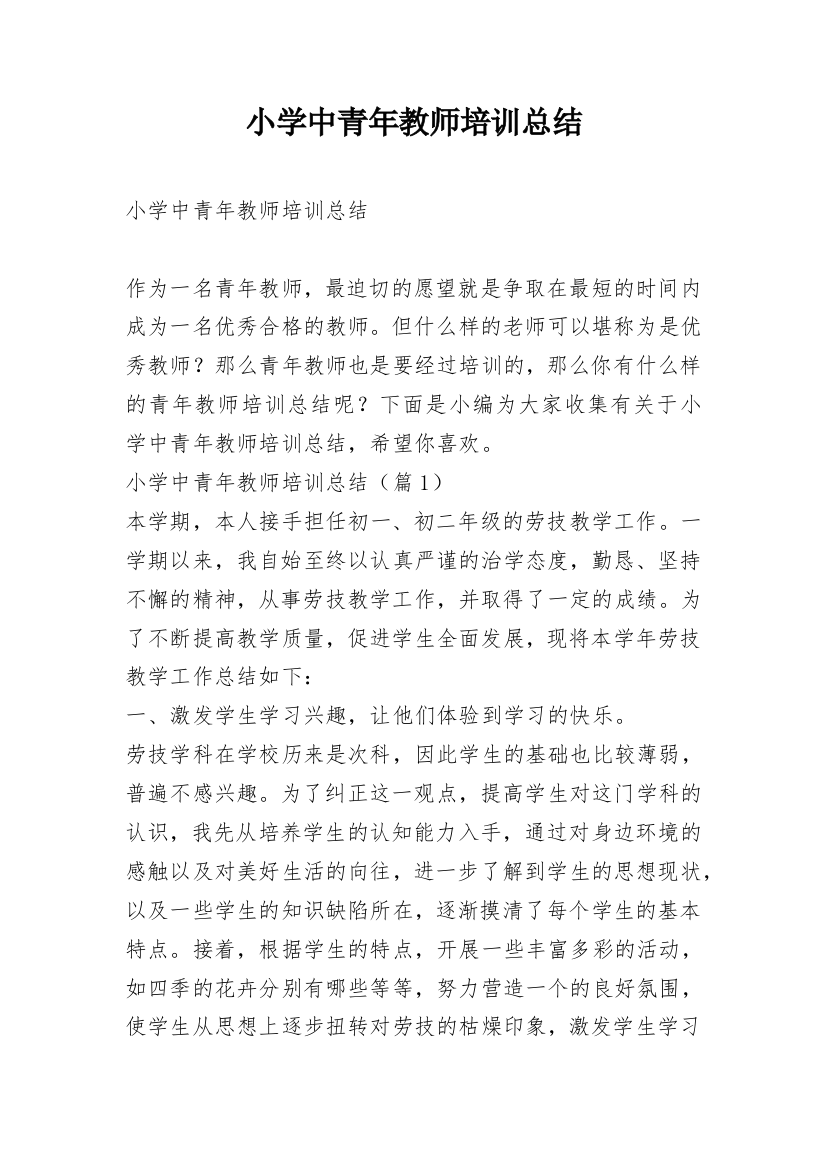 小学中青年教师培训总结_1