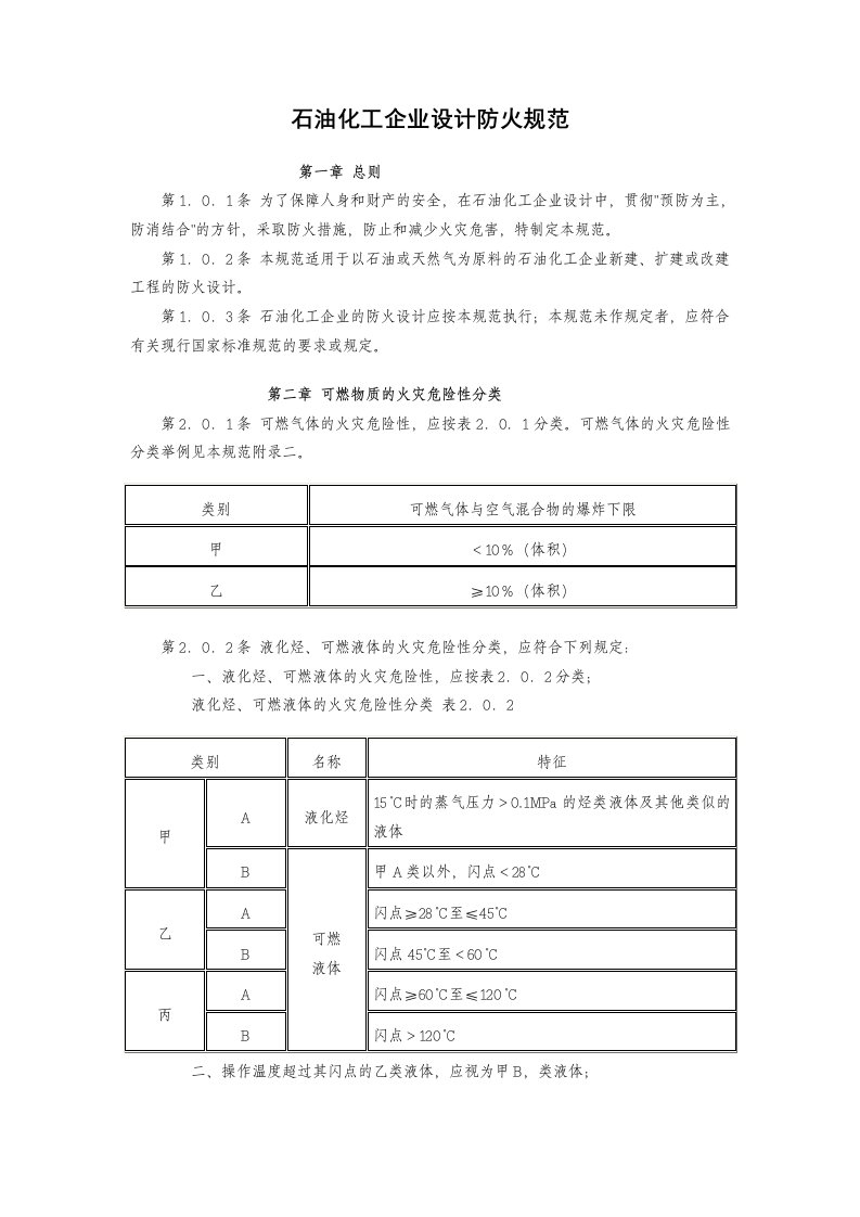 石油化工企业设计防火规范