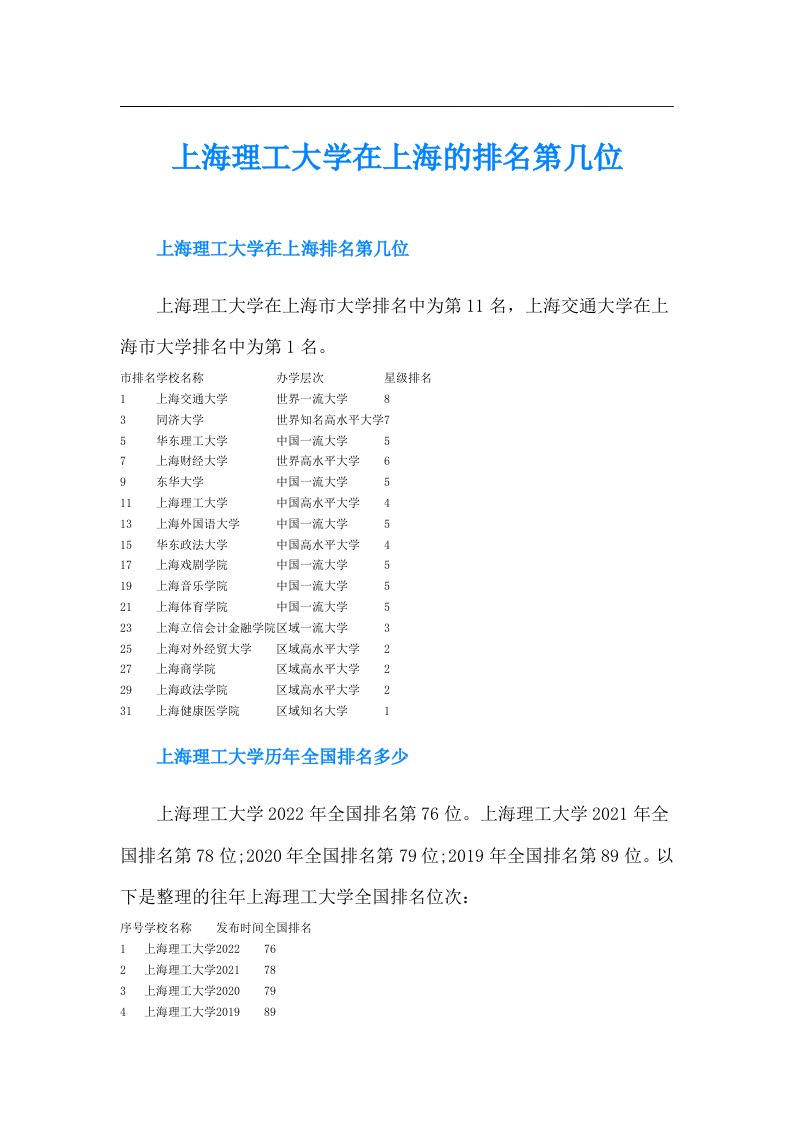 上海理工大学在上海的排名第几位