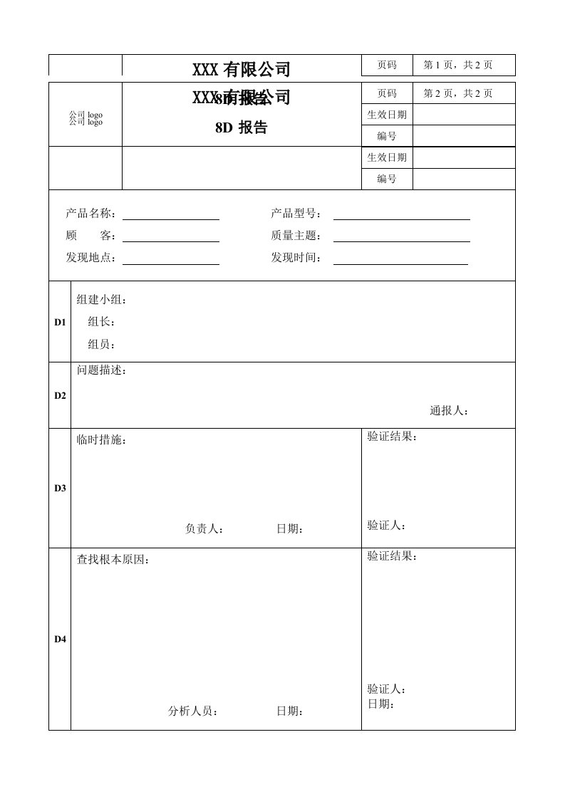 质量管理之8D报告模板