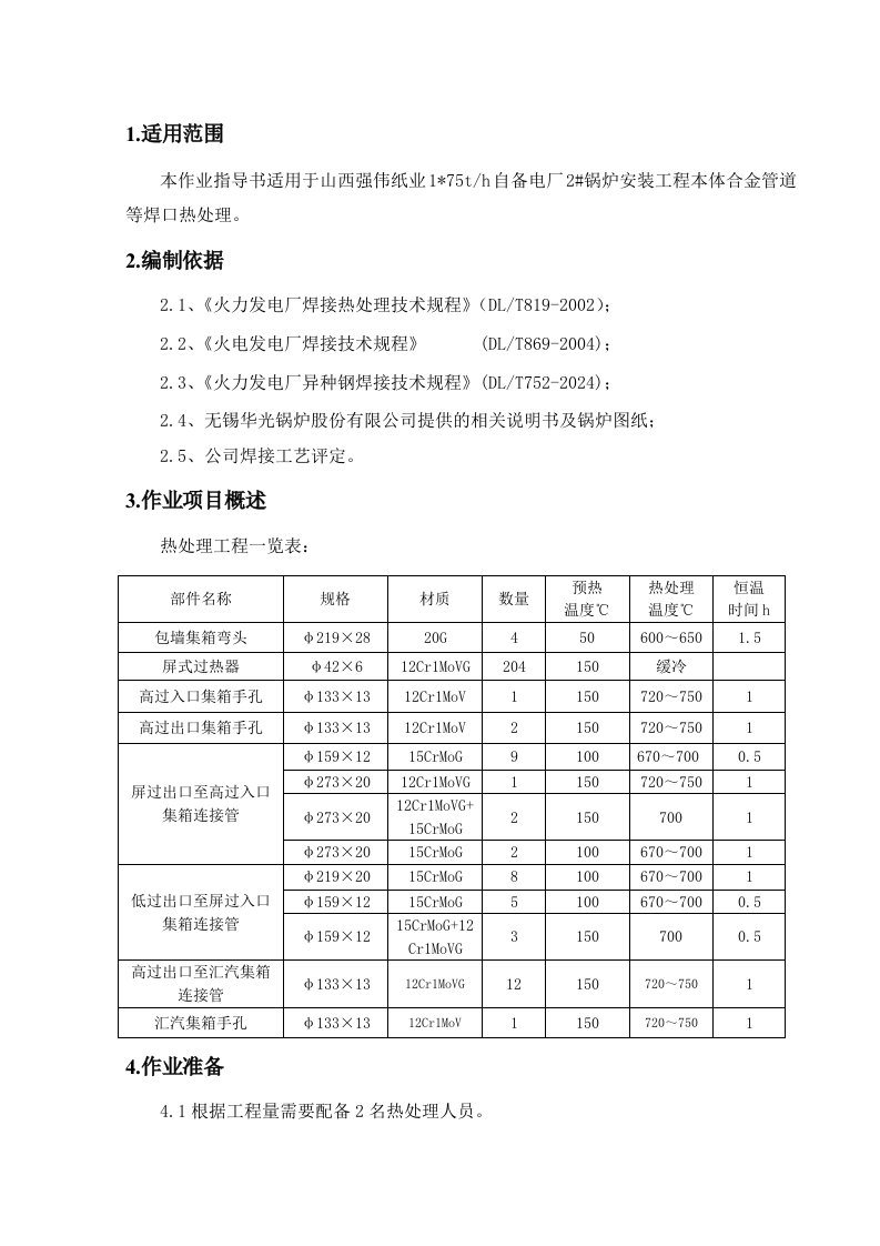 电厂锅炉安装工程热处理作业指导书