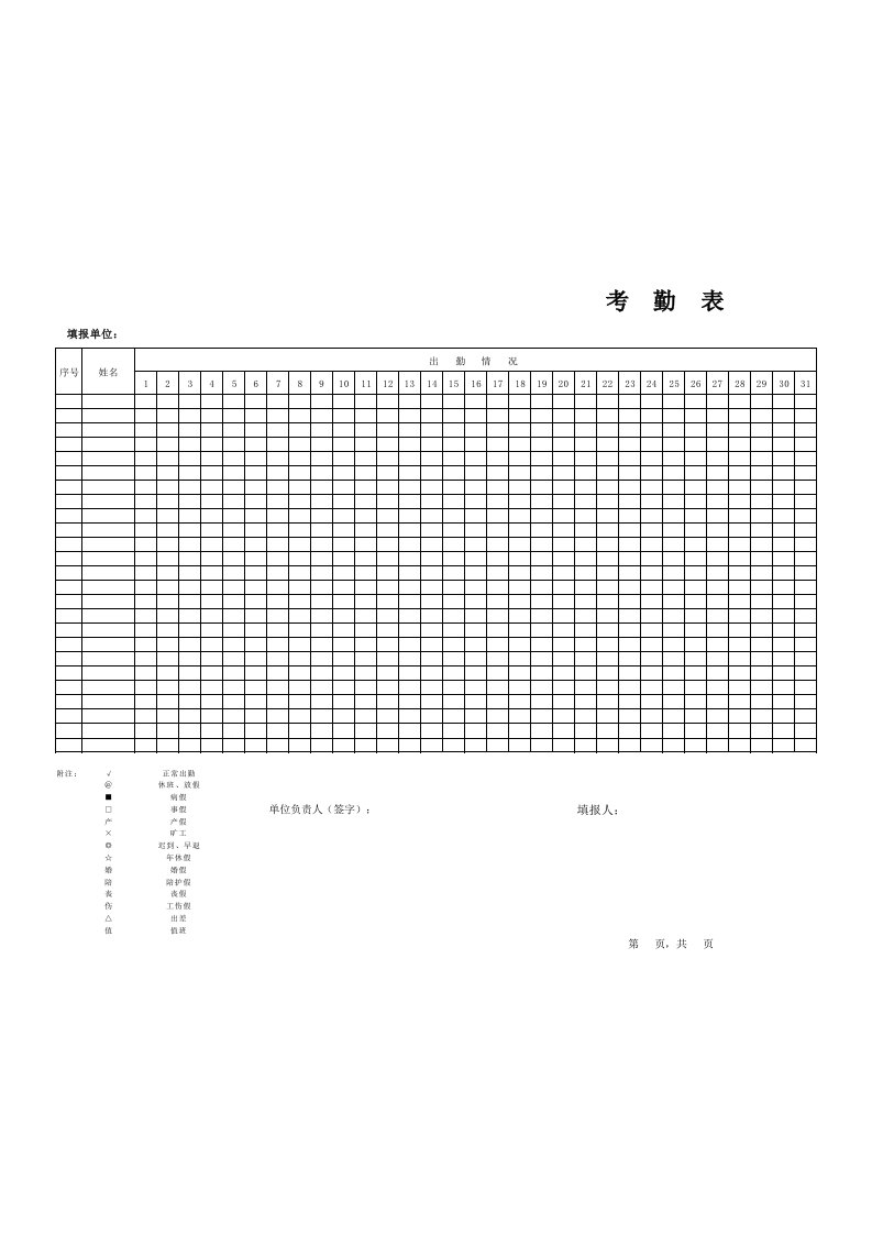 考勤表模板(自动统计方便实用)