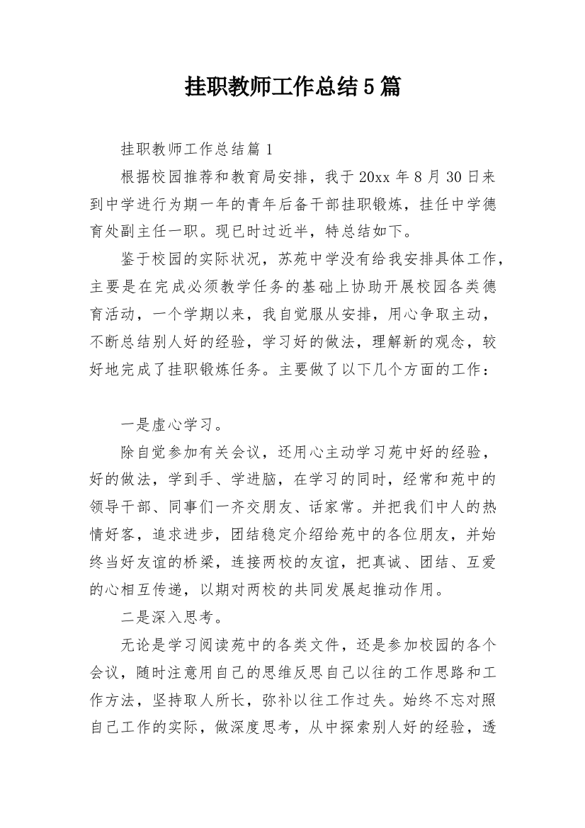 挂职教师工作总结5篇