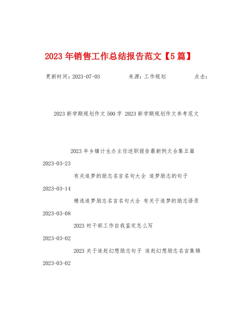 2023年销售工作总结报告范文