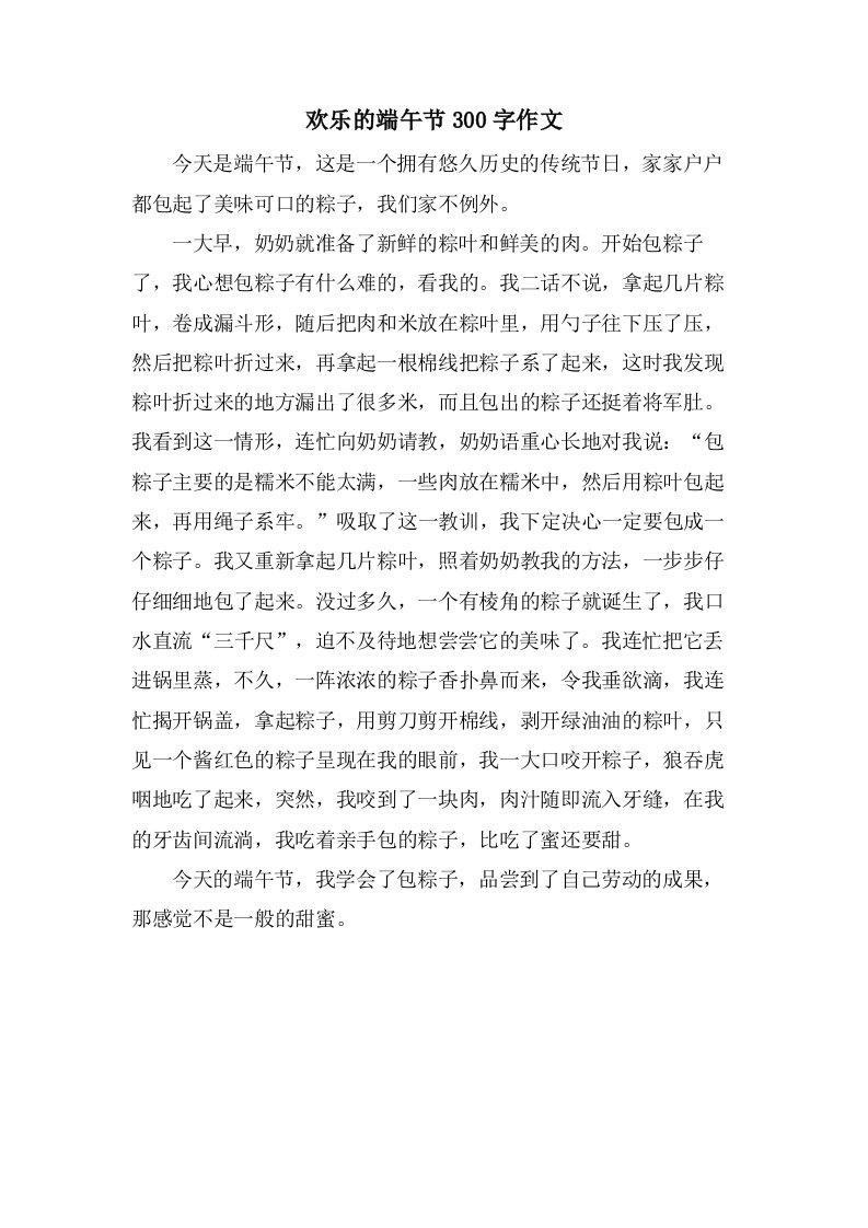 欢乐的端午节300字作文