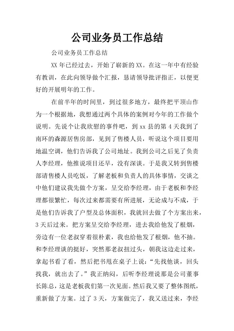 公司业务员工作总结