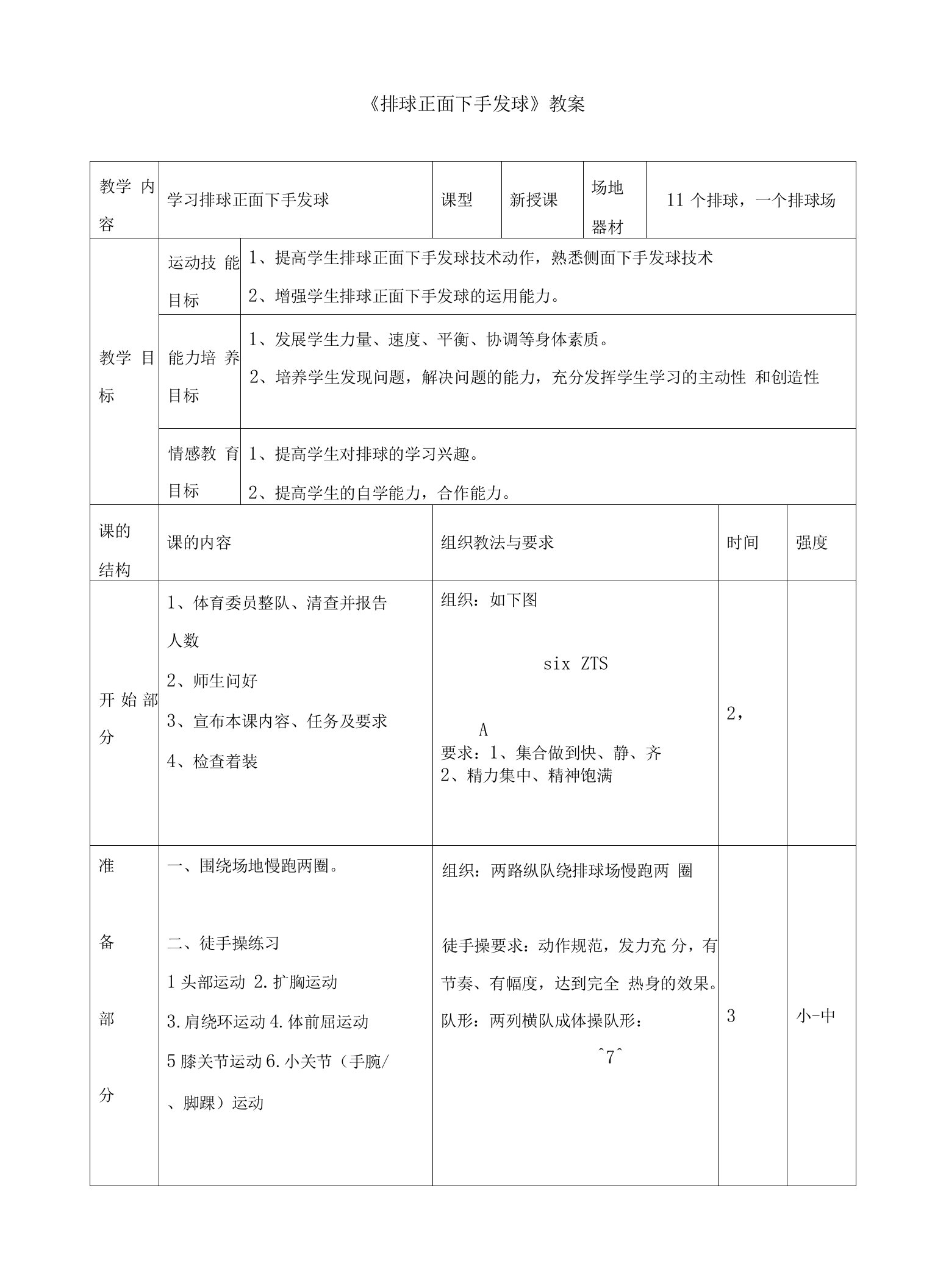 《排球正面下手发球》教案（三篇）