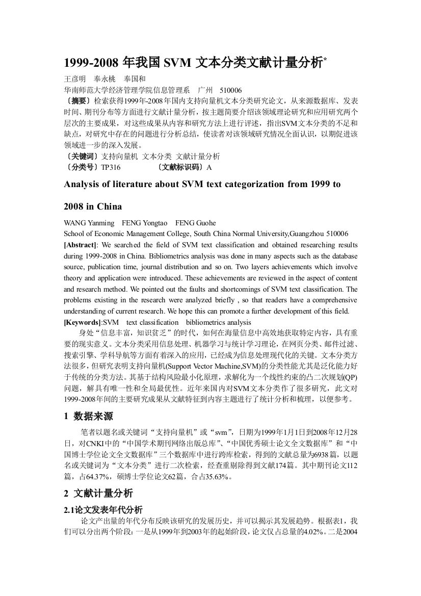 -图书情报工作-1999-2008年我国SVM文本分类文献计量分析