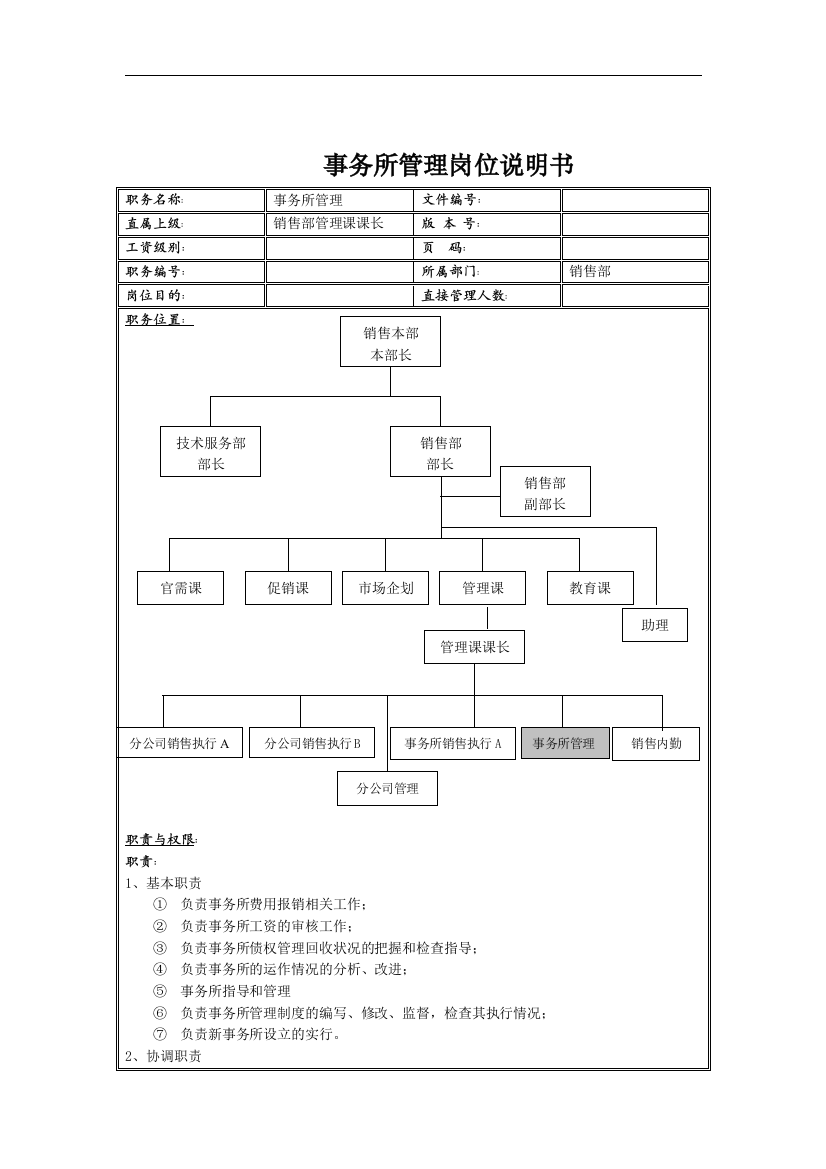 事务所管理岗位说明书