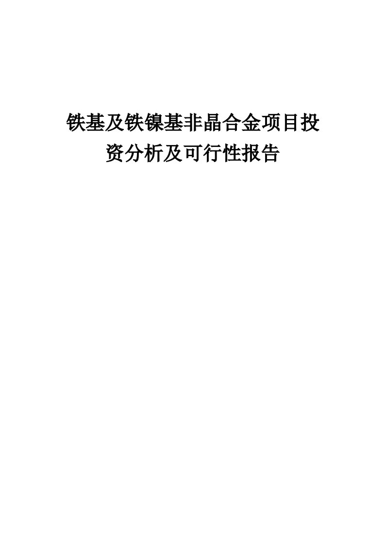 2024年铁基及铁镍基非晶合金项目投资分析及可行性报告