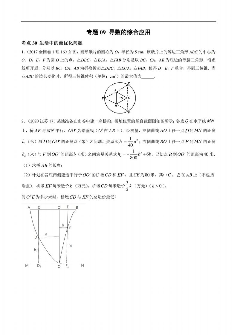 导数的综合应用——2021年高考数学专项复习含真题及解析