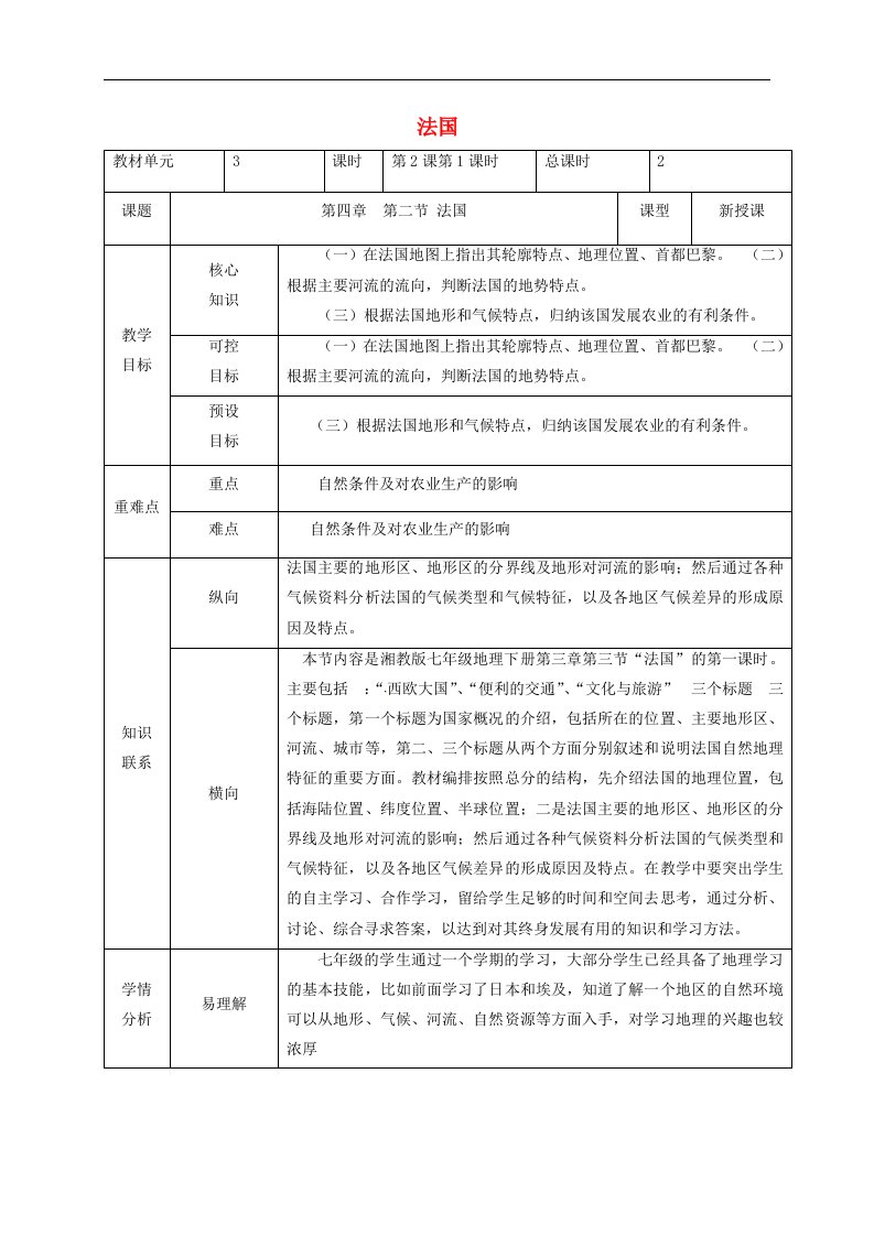 湘教版七下地理第八章第四节《法国》（第1课时）