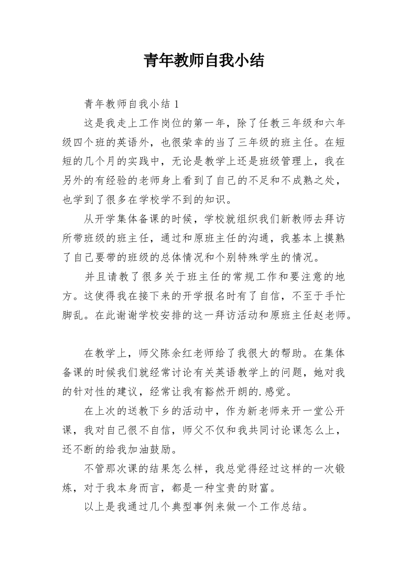 青年教师自我小结