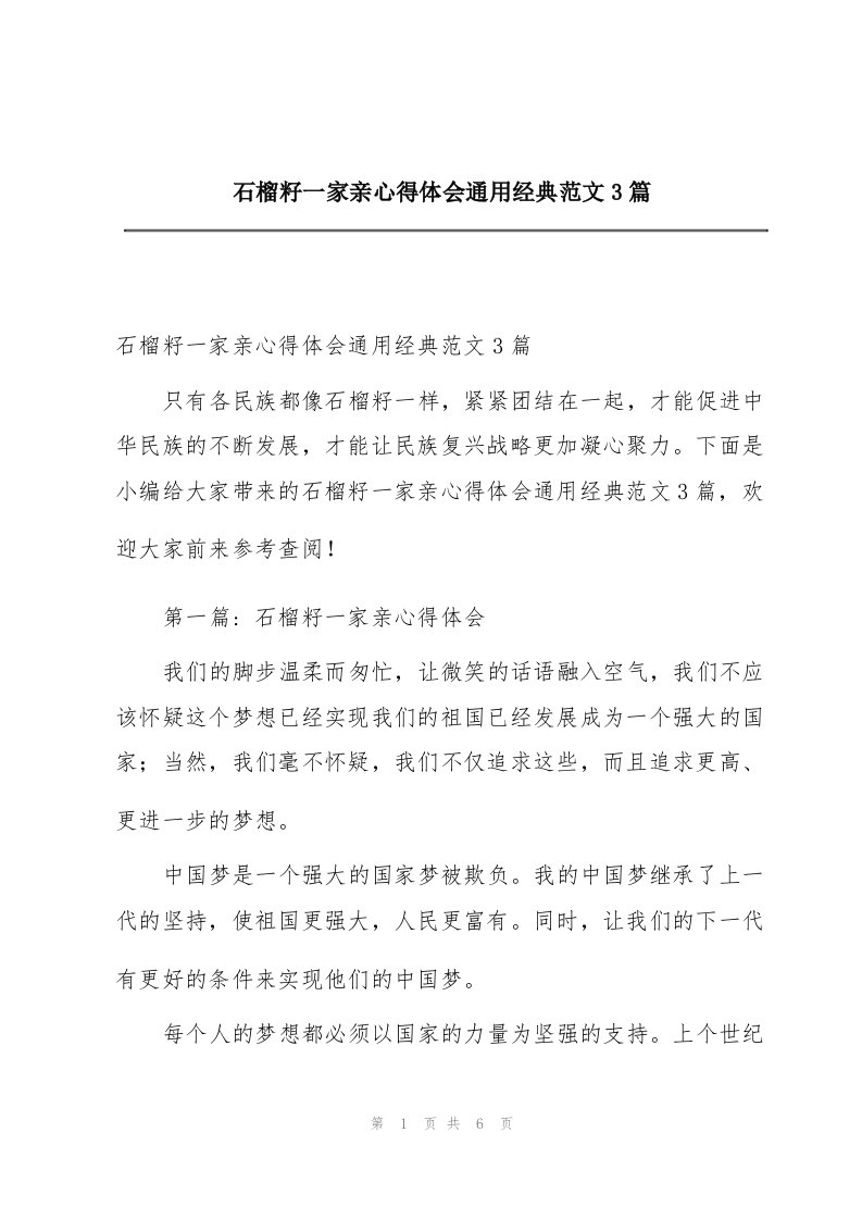 石榴籽一家亲心得体会通用经典范文3篇