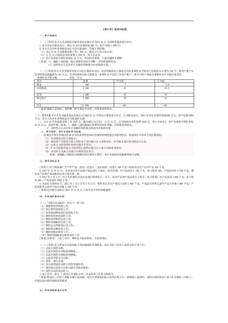 审计学案例分析题及答案