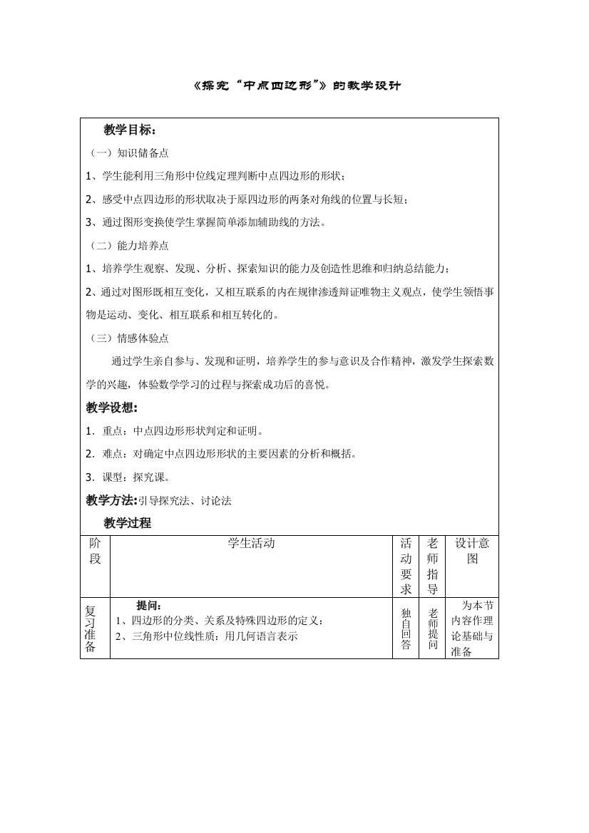 教学活动--中点四边形