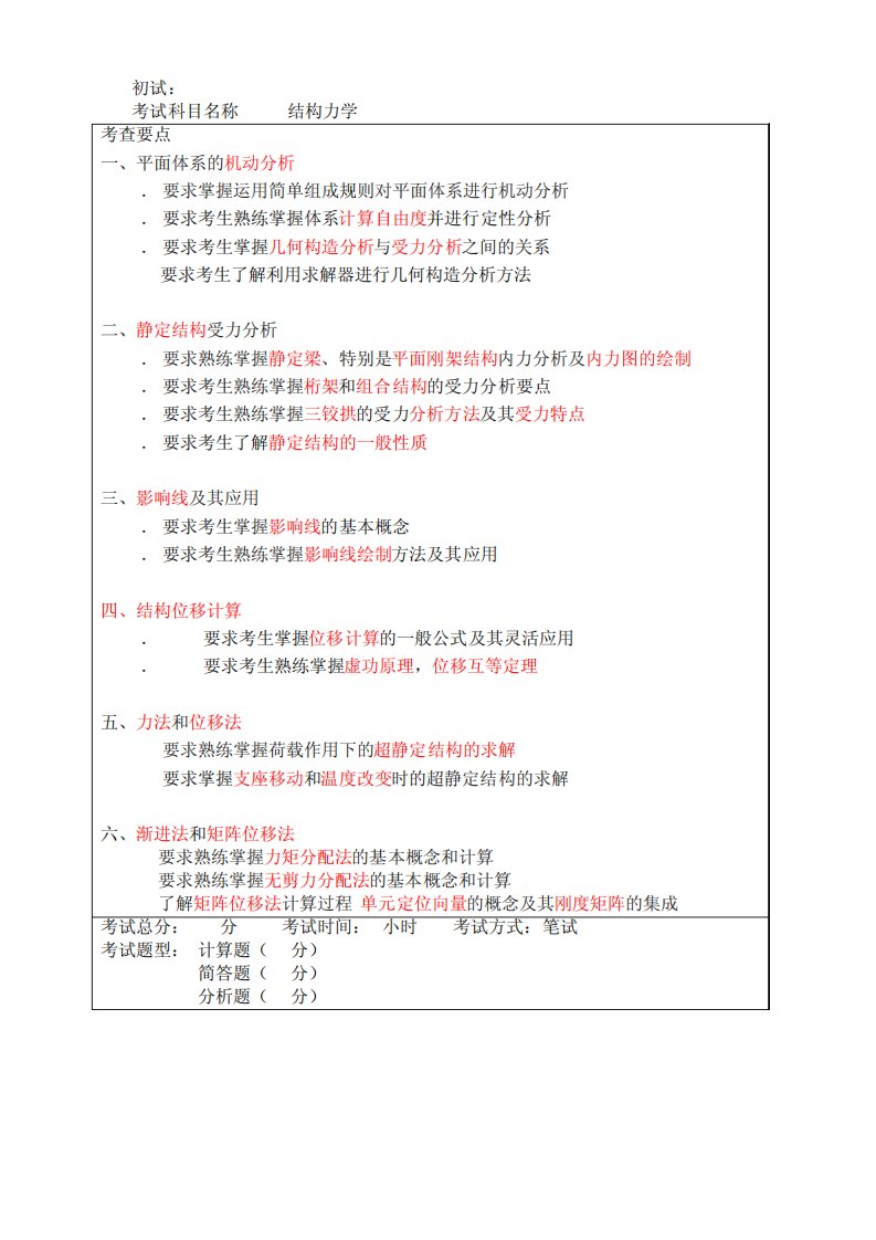 结构力学,材料力学考研复习内容