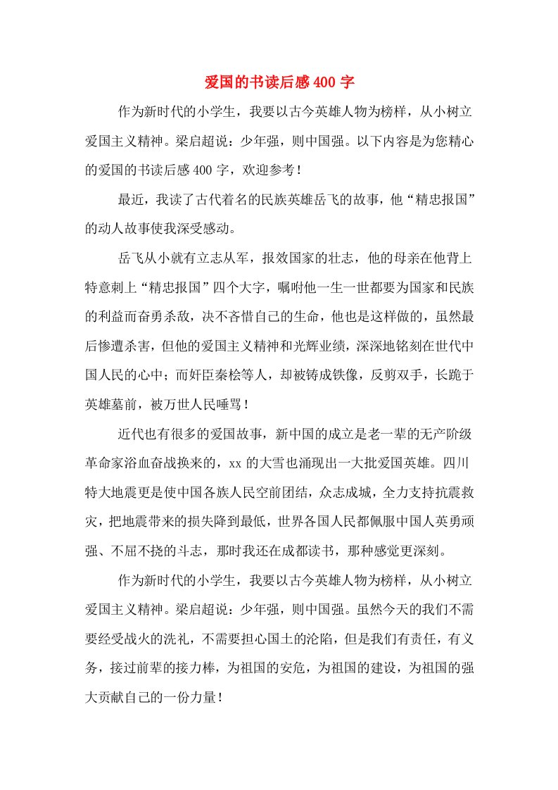 爱国的书读后感400字