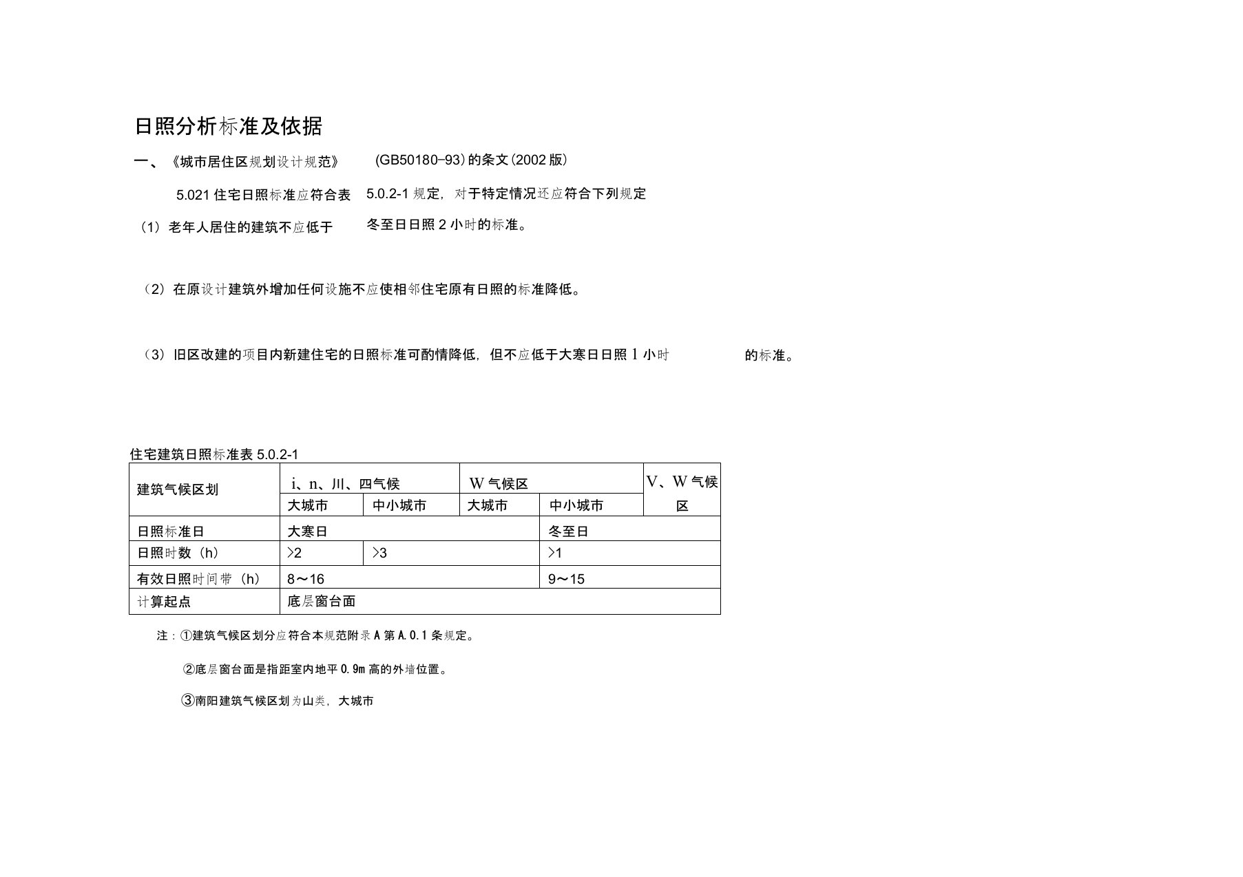 日照分析标准及依据