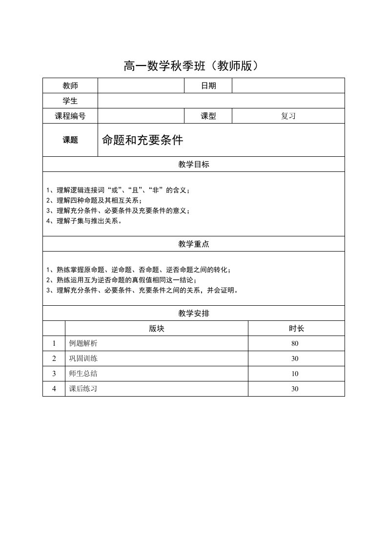 上海昂立智立方数学高中-高一(秋季班)-高数—10秋—03—命题和充要条件—贾德淼-教师版