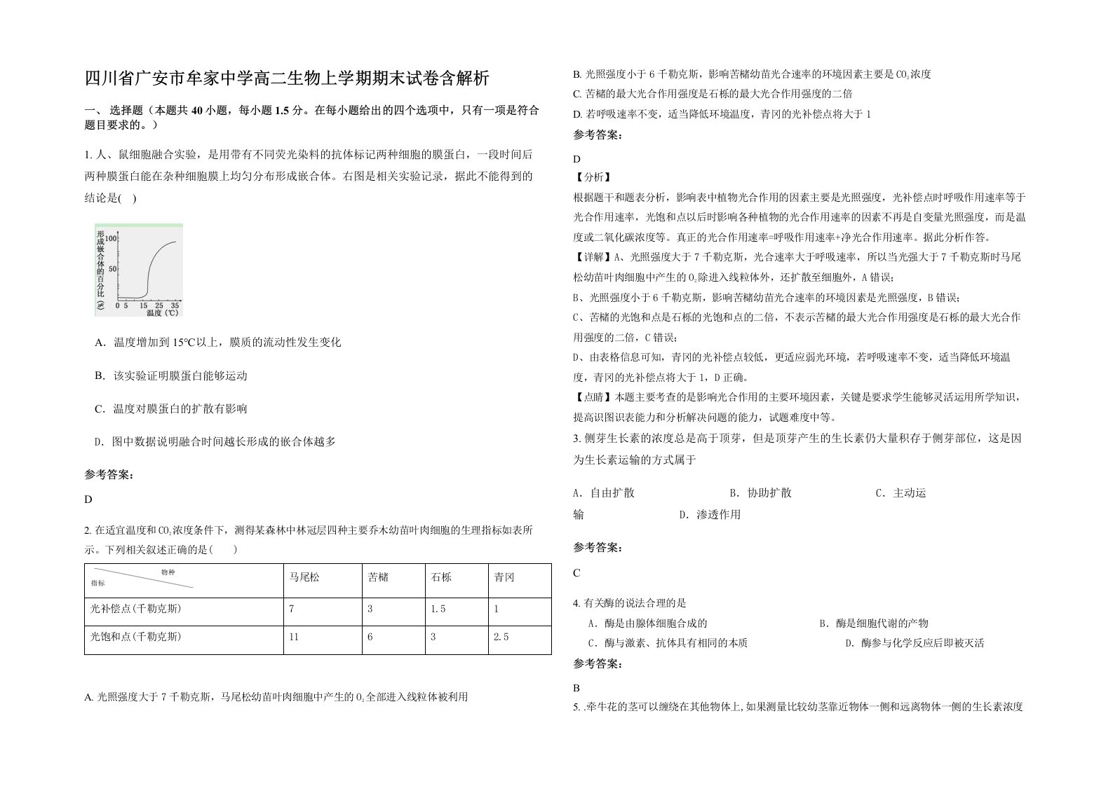 四川省广安市牟家中学高二生物上学期期末试卷含解析