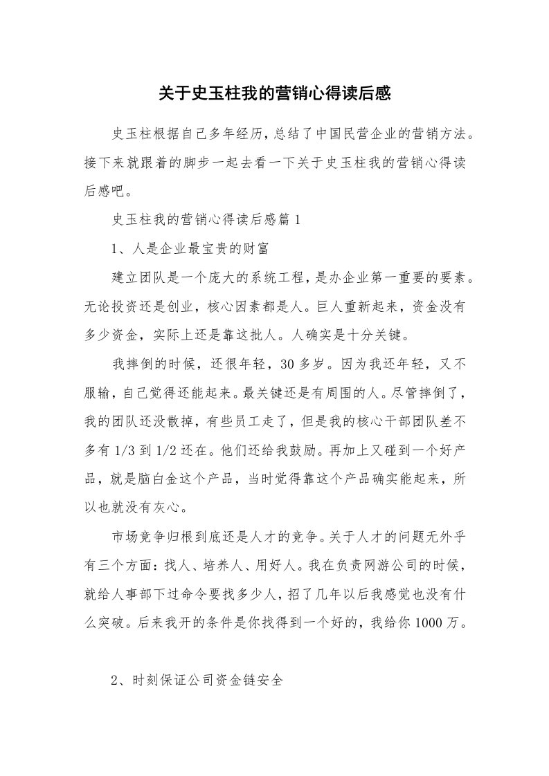 关于史玉柱我的营销心得读后感