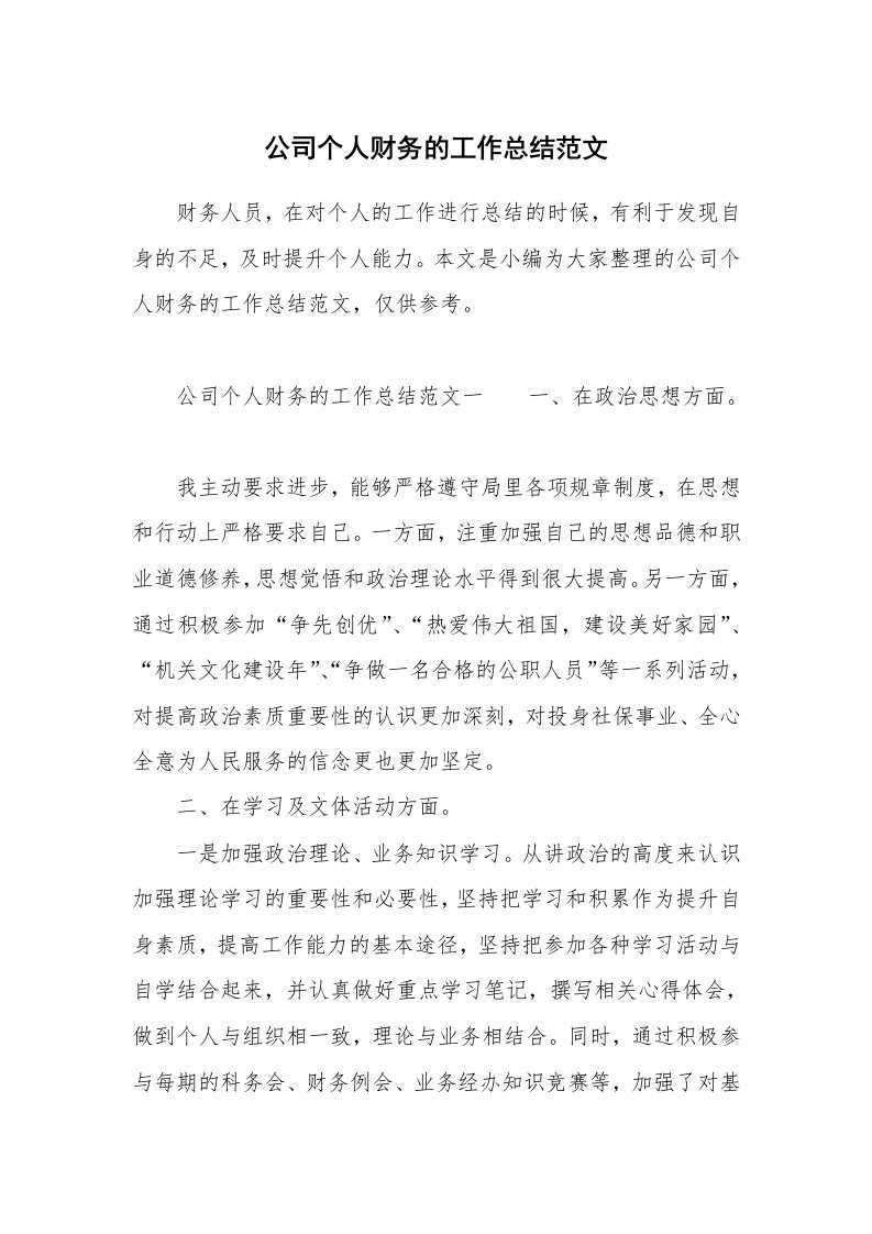 公司个人财务的工作总结范文