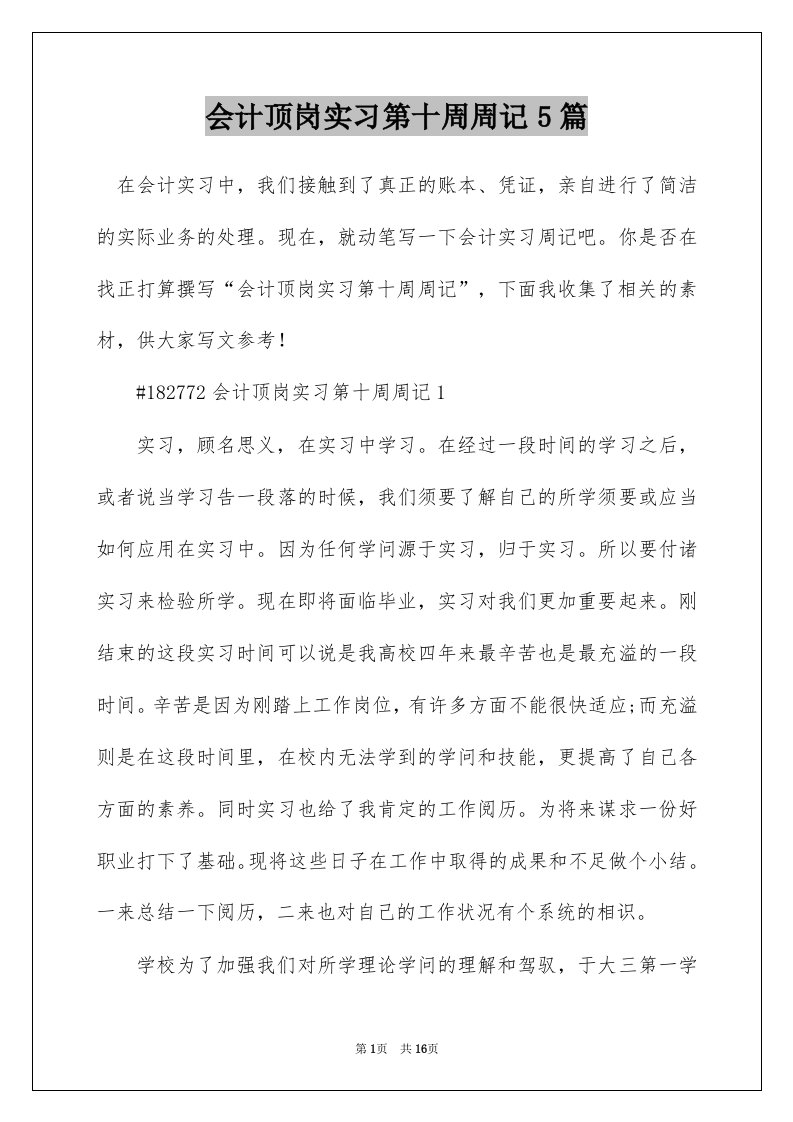 会计顶岗实习第十周周记5篇