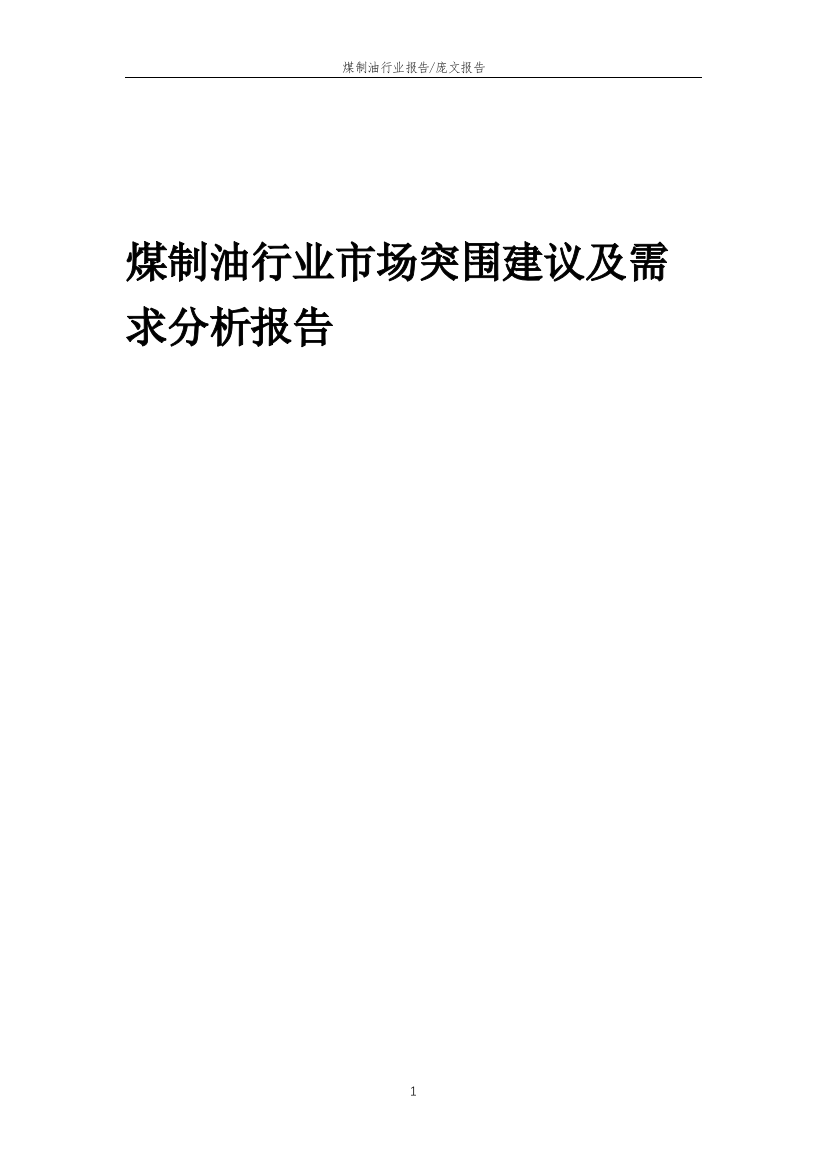 2023年煤制油行业市场突围建议及需求分析报告