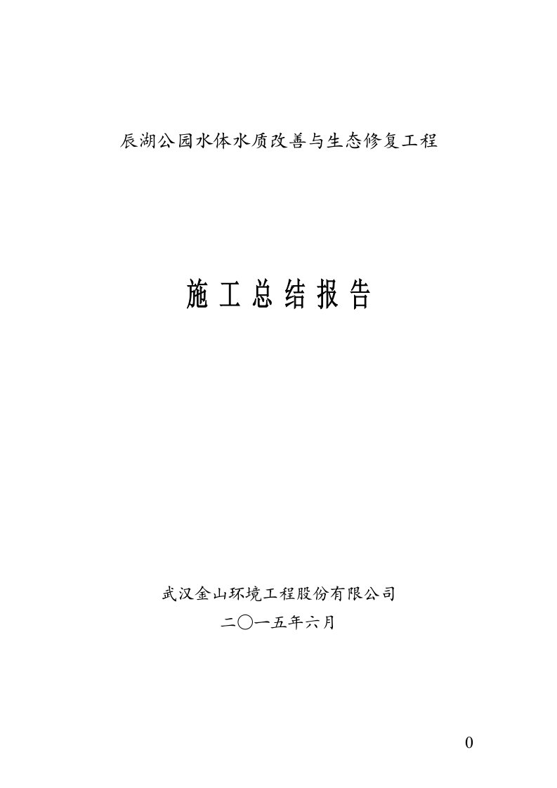 辰湖公园水体水质改善与生态修复工程施工总结报告