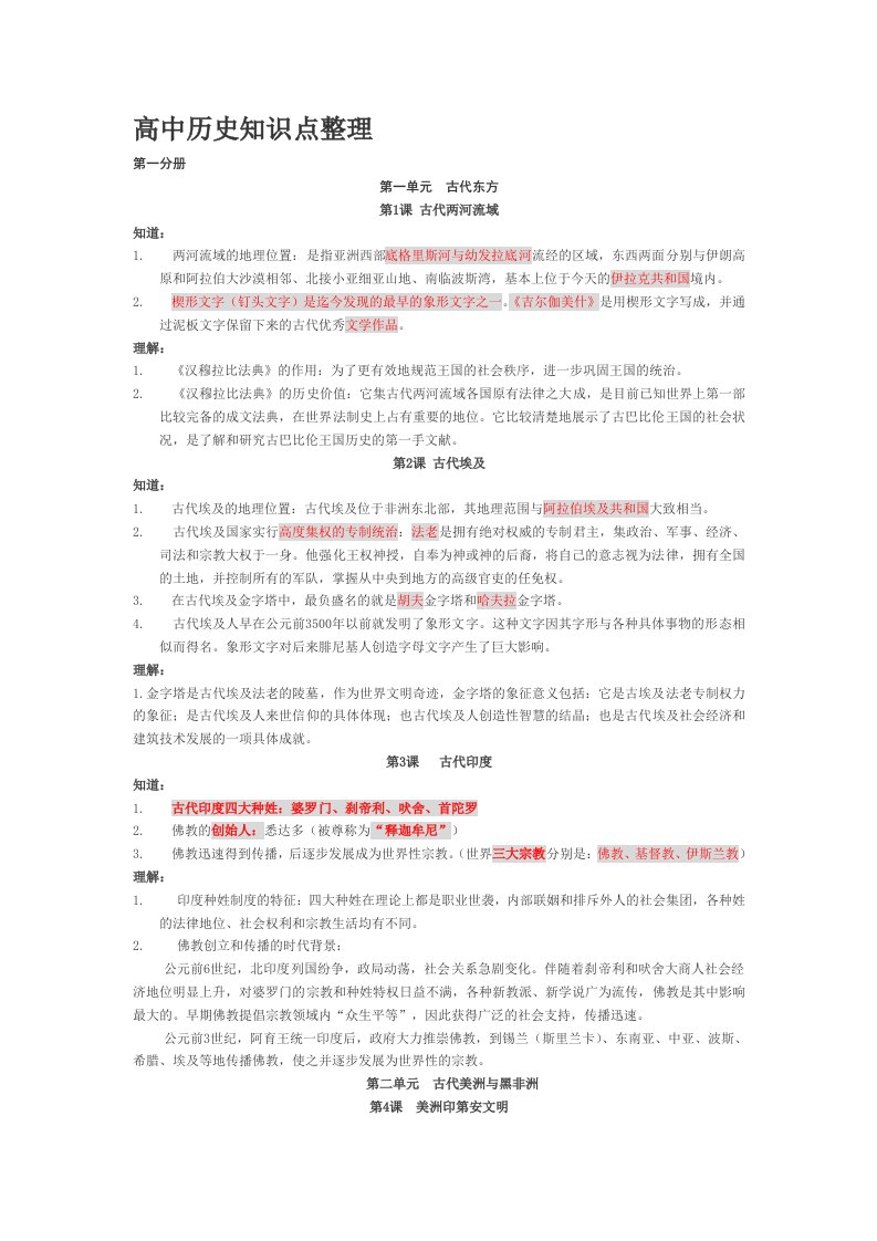 高中历史知识点整理