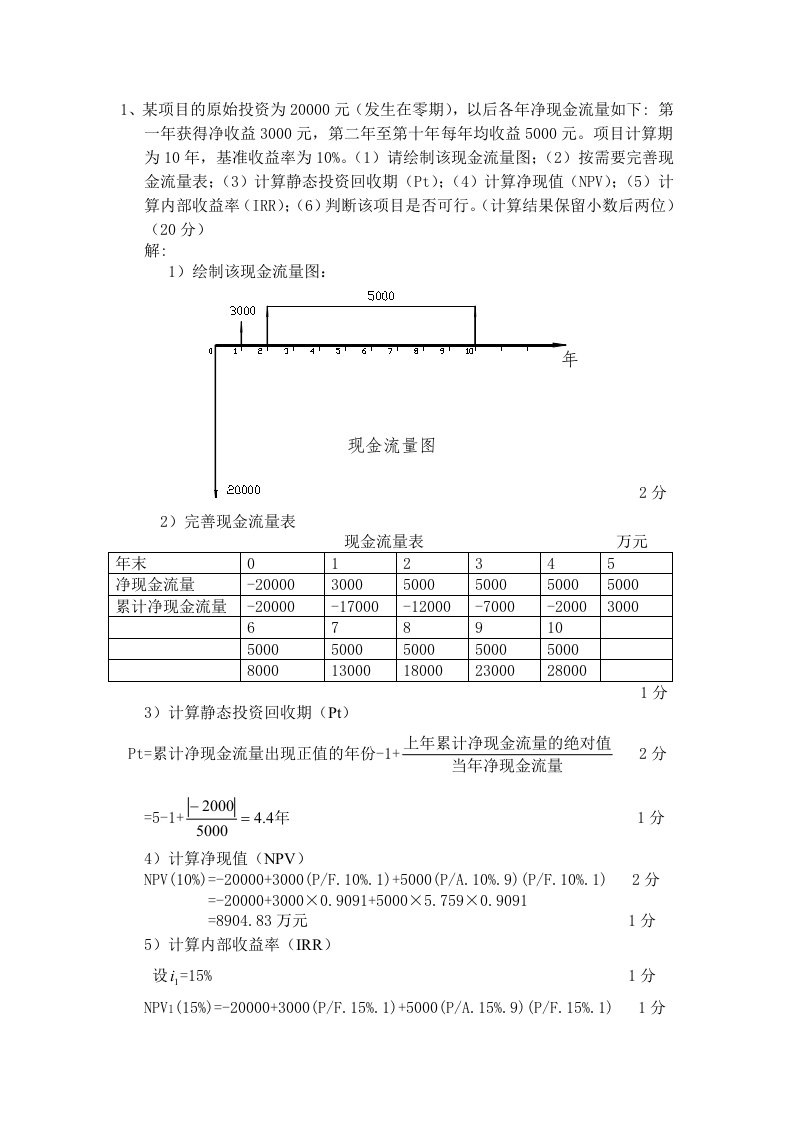 工程经济学计算题及答案