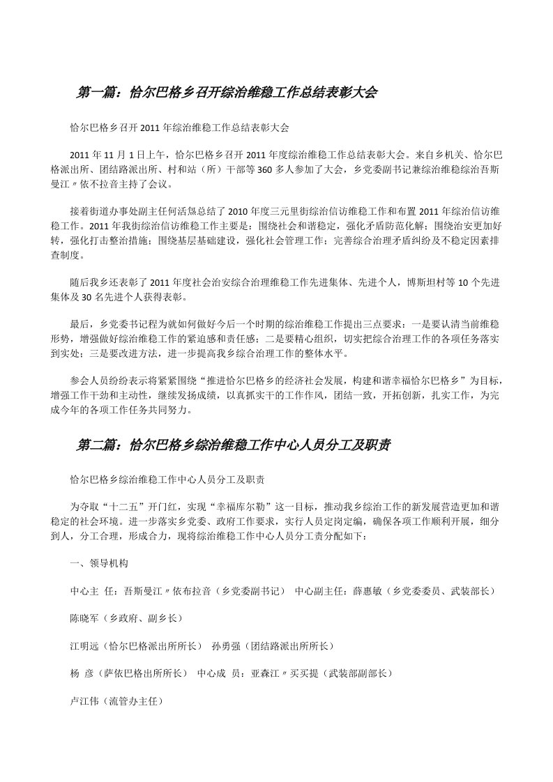 恰尔巴格乡召开综治维稳工作总结表彰大会[修改版]