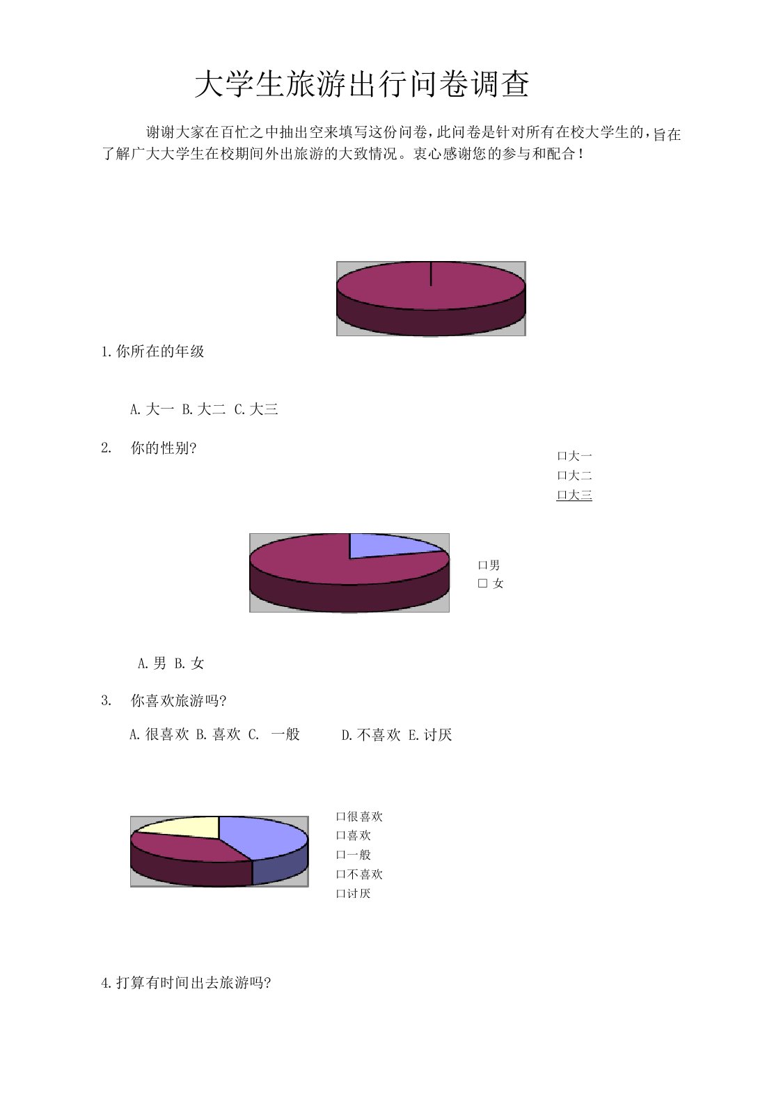 大学生旅游出行问卷调查