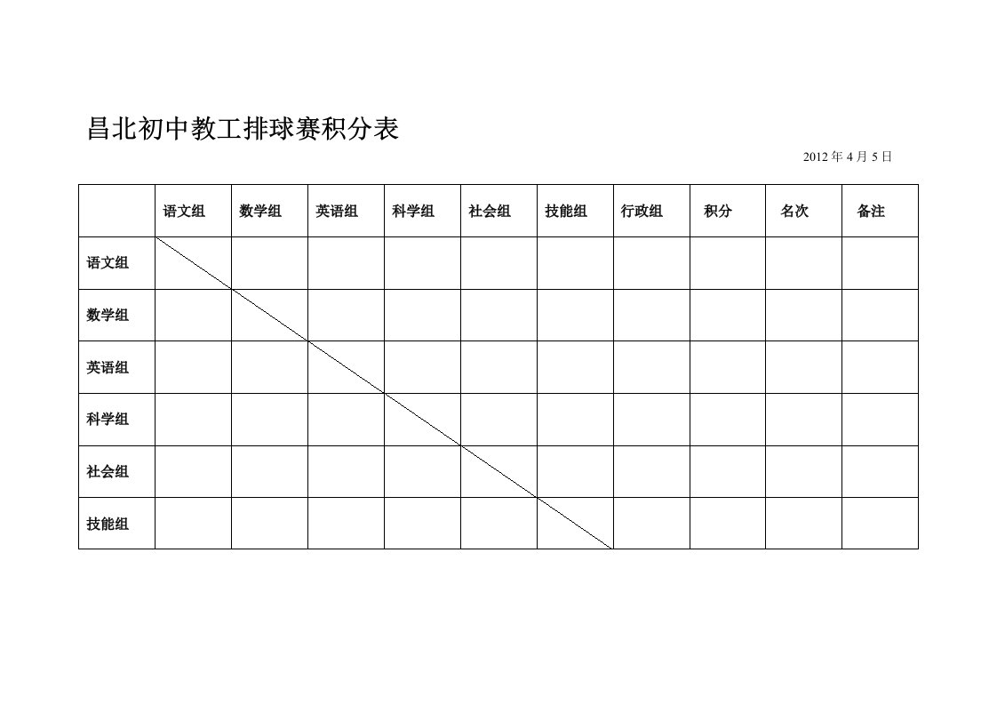 排球赛积分表