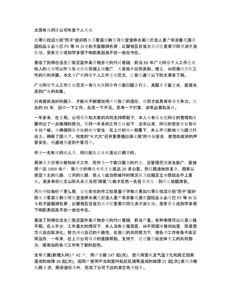 太原有线网络公司年度个人总结