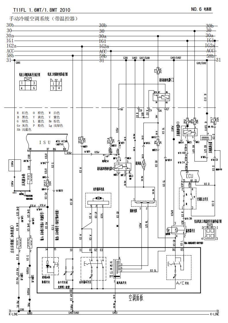 奇瑞新瑞虎(T11FL)空调带温控器电路图手册