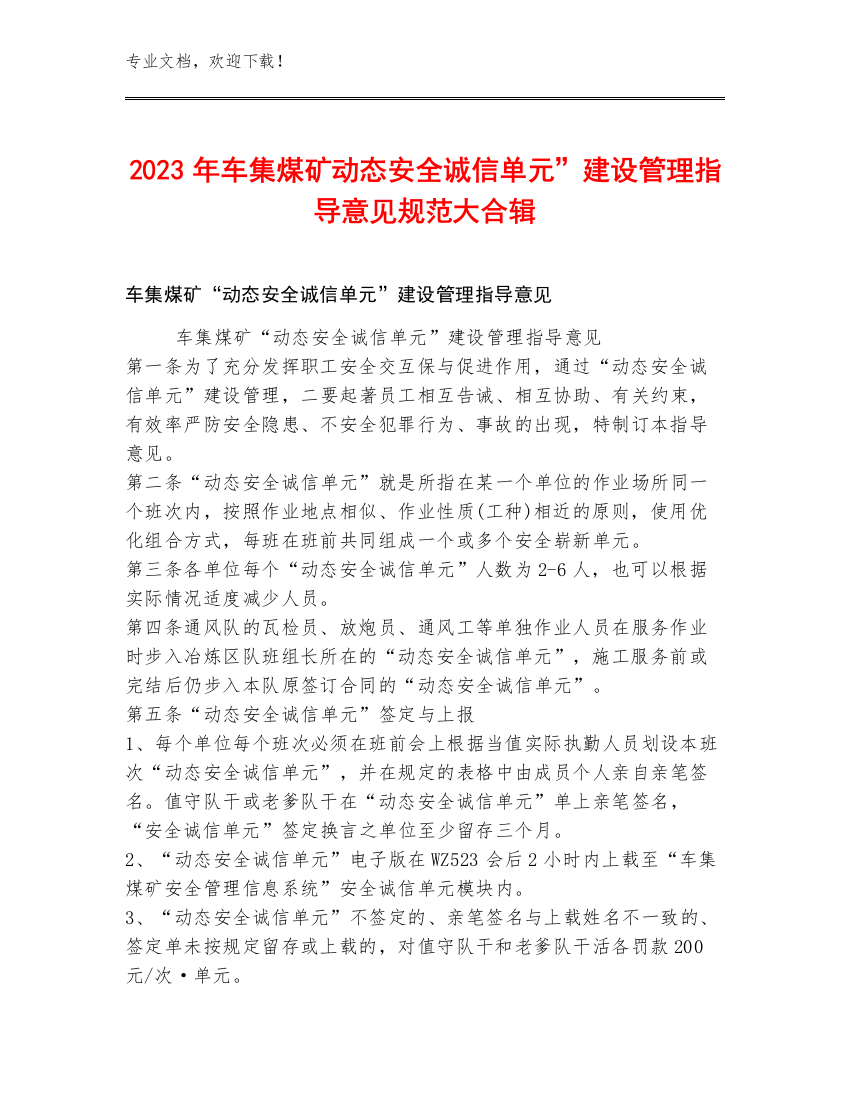 2023年车集煤矿动态安全诚信单元”建设管理指导意见规范大合辑