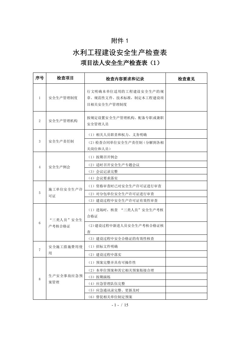 水利工程安全生产检查表格