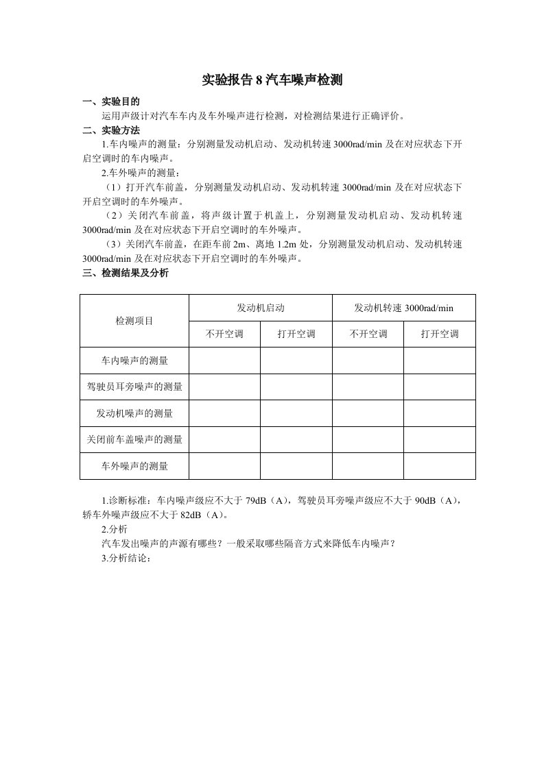 实验报告8汽车噪声检测