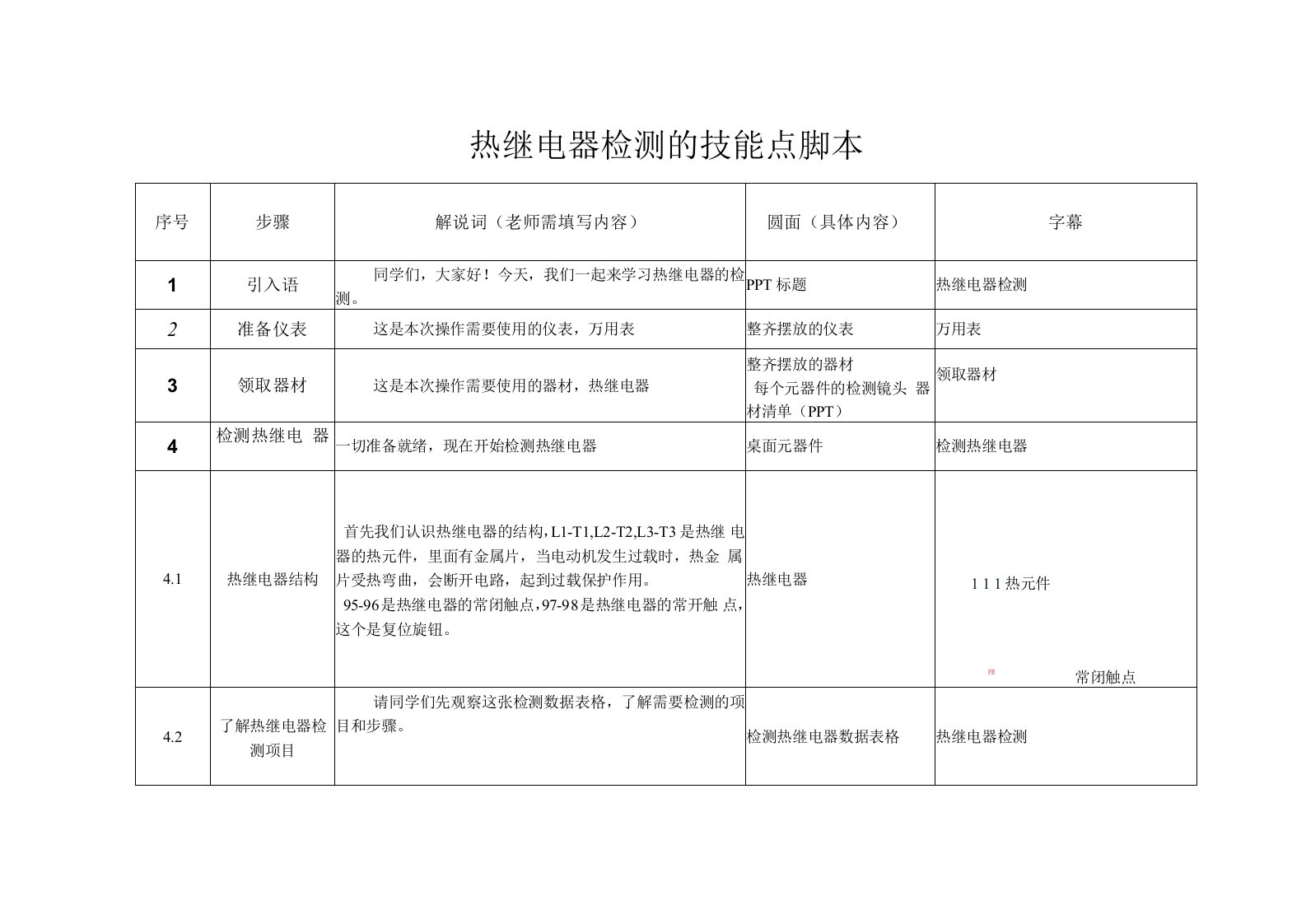 脚本-技能点-热继电器检测公开课教案教学设计课件