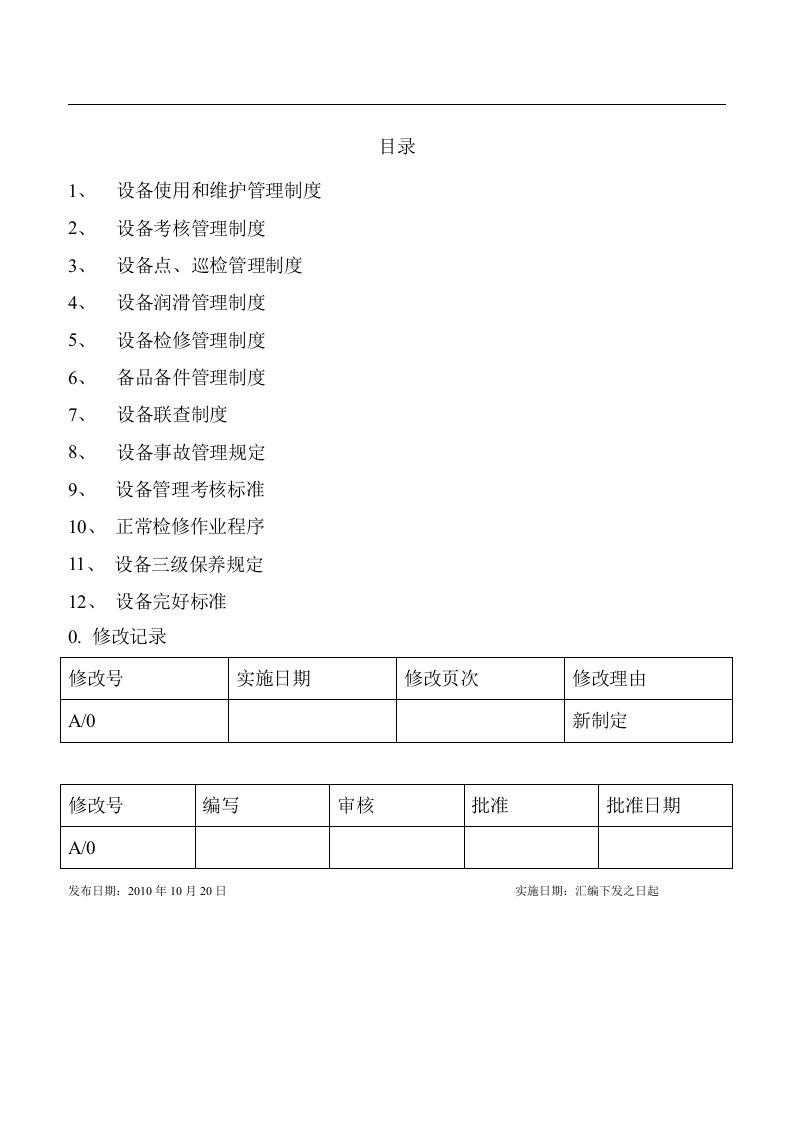 《钢铁铸造公司设备管理制度与管理标准》(58页)-生产制度表格