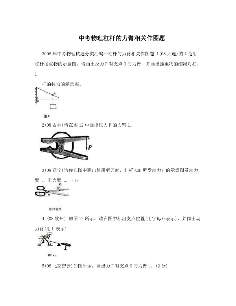 lqvAAA中考物理杠杆的力臂相关作图题