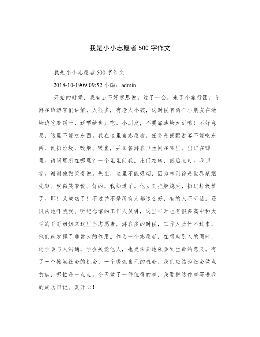 我是小小志愿者500字作文