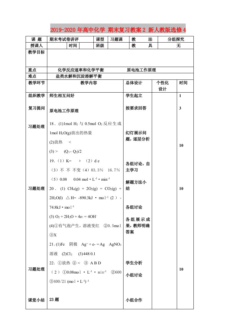 2019-2020年高中化学