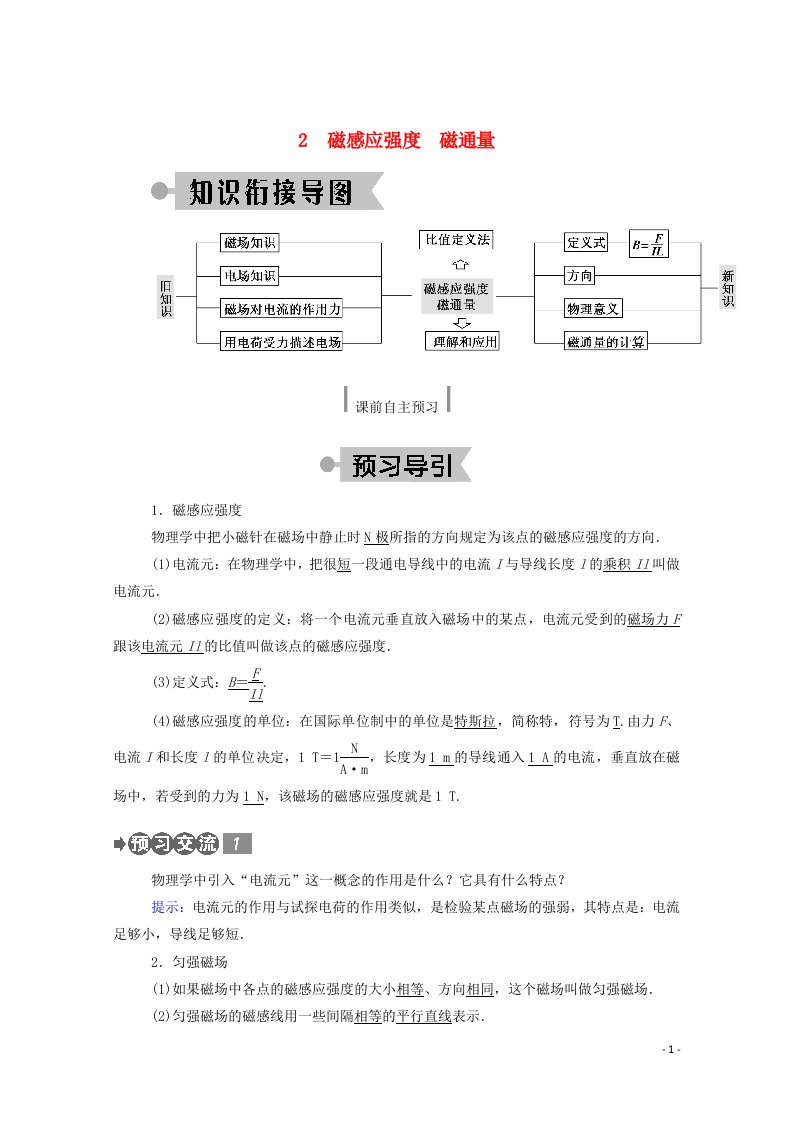 2020_2021学年新教材高中物理第十三章电磁感应与电磁波初步2磁感应强度磁通量学案新人教版必修3