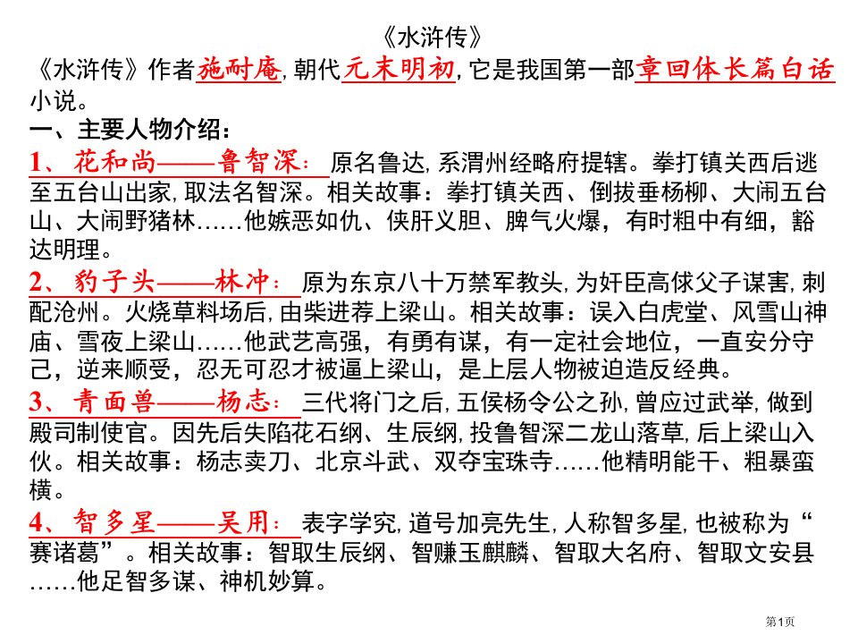 名著导读水浒传重点知识和练习题名师公开课一等奖省优质课赛课获奖课件